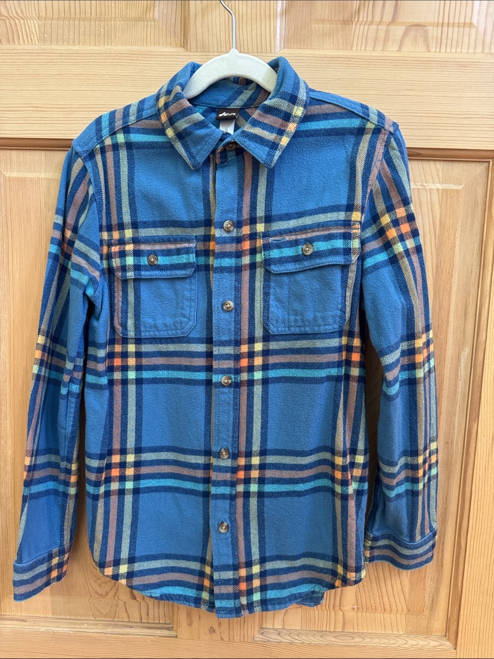 Tea Blue Plaid Button-Up Shirt with Yellow & Navy Accents